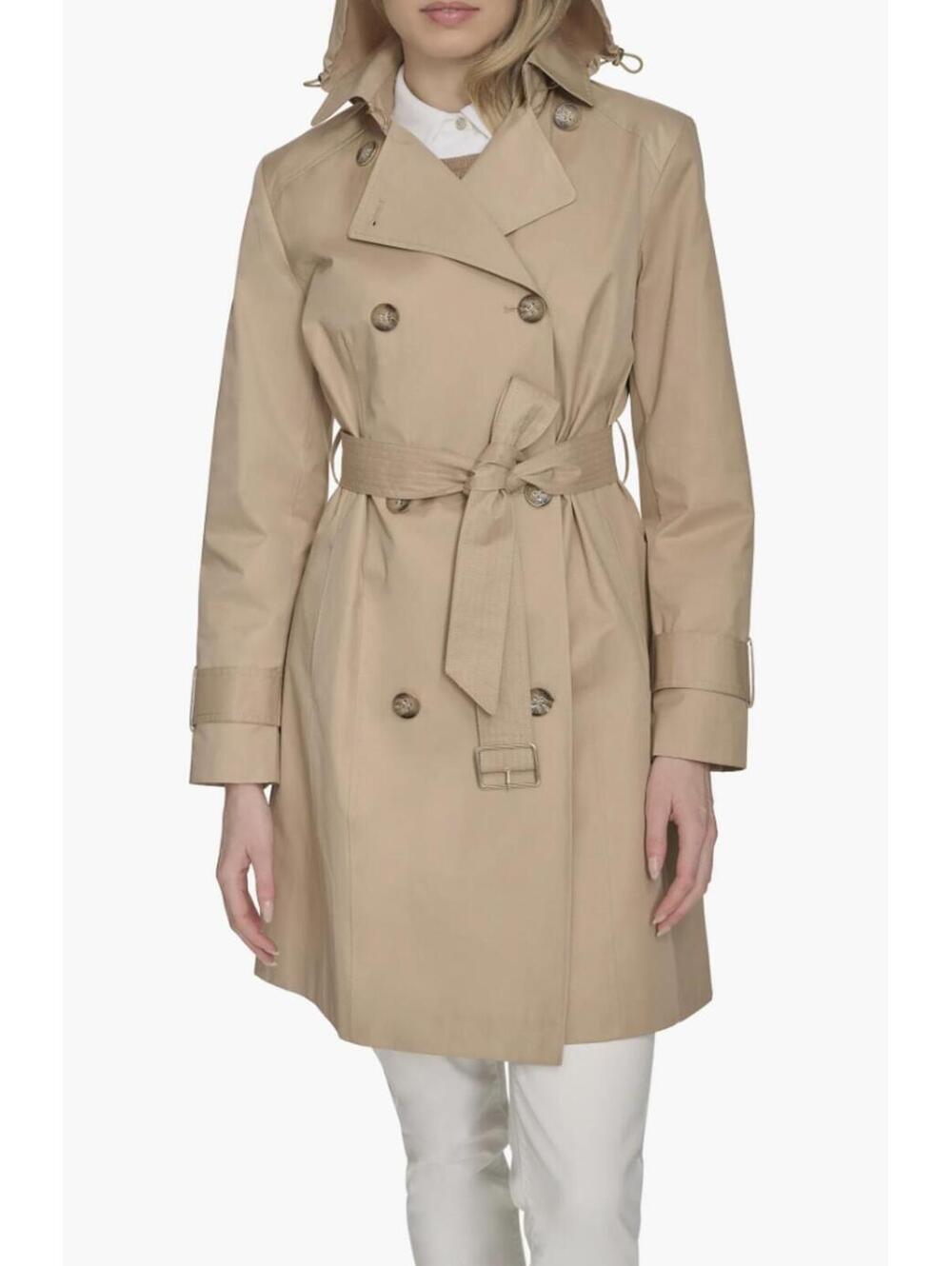 NWT Cole Haan Signature Hooded Trench Rain Coat Beige Medium - Picture 8 of 8